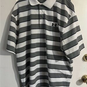 Under Armour Men’s White & Gray Striped Polo